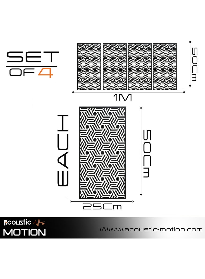 أكويستك موشان لوحات ديكور فنية جدارية خشبية من ACOUSTIC MOTION®، تصميم INTERA مع شريط لاصق مزدوج الوجه، معلق على الحائط باللون الأسود الحديث للمنزل وغرفة المعيشة وغرفة النوم والمكتب والفندق، 25 × 50 × 0.5 سم، مجموعة مكونة من 4 قطع - Image 3